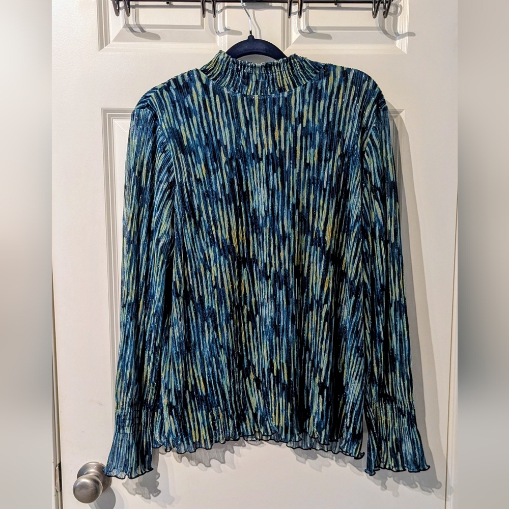 Chico's Blue and Yellow Patterned Blouse